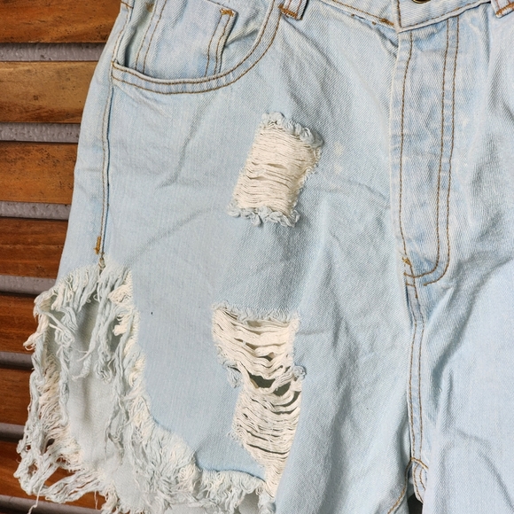 JAASE Marilyn Size 10/small ripped bleached blue denim shorts high waist - Picture 3 of 8